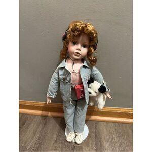 Vintage RCA Baby’s Dream Collection Porcelain Doll with Dog and Headphones 18”